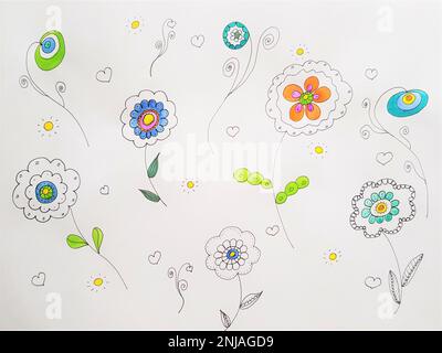 Fleurs aquarelles abstraites dessinées à la main dans un livre blanc. Banque D'Images