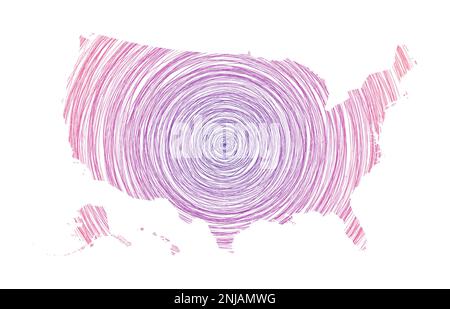 Carte USA remplie de cercles concentriques. Esquissez des cercles de style en forme de pays. Illustration vectorielle. Illustration de Vecteur