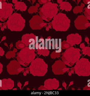 bouquet de roses rouge vif, une branche avec des fleurs, sur fond sombre. Illustration vectorielle sans couture. Illustration de Vecteur