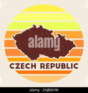 Logo de la République tchèque. Signe avec la carte du pays et des rayures colorées, illustration vectorielle. Illustration de Vecteur