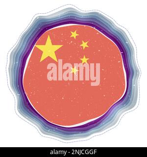 Drapeau chinois dans le cadre. Badge du pays. Signe circulaire superposé autour du drapeau de la Chine. Illustration vectorielle captivante. Illustration de Vecteur