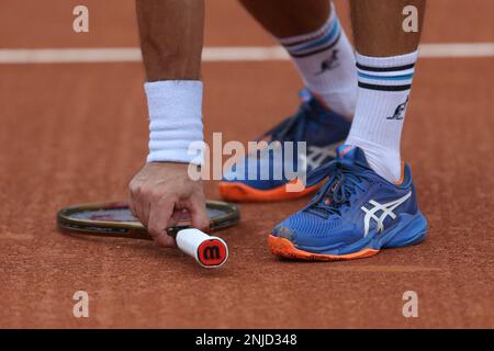 Rio de Janeiro, Brésil, 22th février 2023. Jockey Club Brasileiro, ATP 500 Rio Open, jour 3; Dusan Lajovic (SRB) Obtenez votre raquette, pendant le match contre Diego Schwartzman (ARG). Photo: Daniel Castelo Branco/DiaEsportivo/Alay Live News Banque D'Images