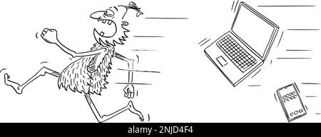 Caricature d'affaires ou politique sur Caveman et la technologie informatique, illustration vectorielle Illustration de Vecteur