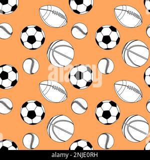 Motif vectoriel sans couture avec balles de sport sur fond orange Illustration de Vecteur