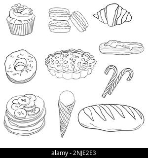 Desserts et pâtisseries dans l'illustration vectorielle de la technique des caniches Illustration de Vecteur