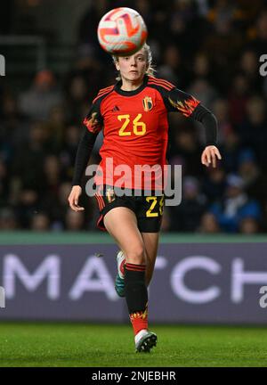 Valesca Ampoorter (26) de Belgique photographié lors d'un match de football féminin entre les équipes nationales de football féminin d'Angleterre , appelées les Lionnes , Et la Belgique , appelée les flammes rouges , dans leur troisième et dernier match de la coupe Arnold Clark 2023 , mercredi 22 février 2023 à Bristol , ANGLETERRE . PHOTO SPORTPIX | David Catry Banque D'Images