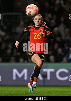 Valesca Ampoorter (26) de Belgique photographié lors d'un match de football féminin entre les équipes nationales de football féminin d'Angleterre , appelées les Lionnes , Et la Belgique , appelée les flammes rouges , dans leur troisième et dernier match de la coupe Arnold Clark 2023 , mercredi 22 février 2023 à Bristol , ANGLETERRE . PHOTO SPORTPIX | David Catry Banque D'Images