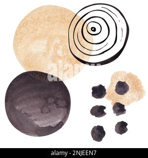 Aquarelles abstraites d'or, noires pour la conception de produits Banque D'Images