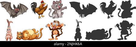 Ensemble d'animaux de dessin animé avec illustration de silhouette Illustration de Vecteur