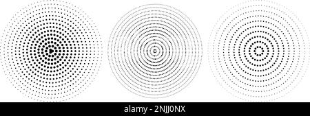 Jeu de cercles d'ondulation concentriques. Collection d'anneaux d'ondes sonores en pointillés. Épicentre, cible, concept d'icône radar. Éléments de signal radial ou de vibration. Vecteur de demi-teinte Illustration de Vecteur