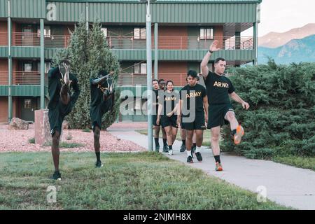 Les soldats-athlètes affectés au Programme des athlètes de classe mondiale organisent un entraînement total de renforcement des soldats (TSET) avec une troupe de soldats du cheval foncé, 2nd escadron, 1st Cavalry Regiment, 1st Stryker Brigade combat Team, 4th Infantry Division. LES missions TSET permettent aux soldats-athlètes de diriger d'autres unités par le biais d'une résilience personnalisée et d'un entraînement d'amélioration des performances. Banque D'Images