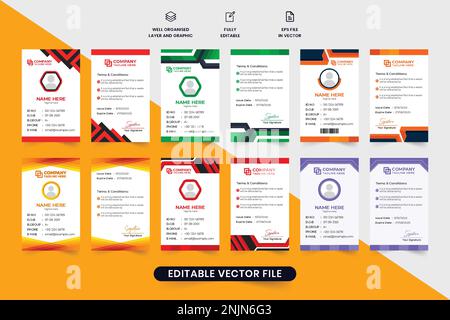 Collection minimaliste de cartes d'identité avec couleurs rouge et orange. Conception d'un ensemble de cartes d'identité pour les employés ou les étudiants. Identification de l'entreprise Illustration de Vecteur