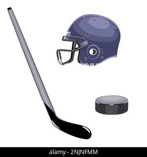 Bâton d'équipement de hockey, palet et casque en technique plate illustration vectorielle Illustration de Vecteur