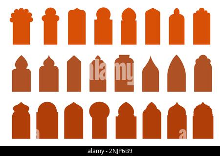 Portes islamiques et fenêtres arabes. Mosquée cadres islamiques. Motifs musulmans orientaux pour le Ramadan. Éléments de silhouette vectoriels. Illustration de Vecteur
