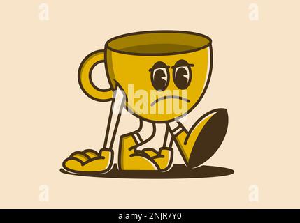 Motif personnage de mascotte représentant une tasse de café triste Illustration de Vecteur