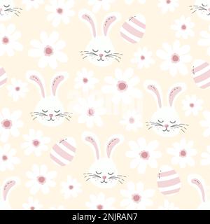motif pâques jaune avec lapins de pâques mignons et fleurs vectorisées Illustration de Vecteur