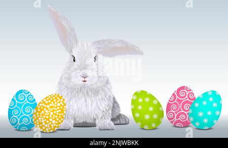 Pâques mignon lapin et couleur oeufs de pâques vecteur Illustration de Vecteur