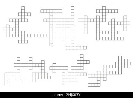 Grilles de quiz de mots croisés. Page d'activité de lecture de texte, wordsearch riddle vecteur grille vierge ou vocabular puzzle cross-isolé modèle. Jeu intellectuel ou jeu de recherche de mots Illustration de Vecteur