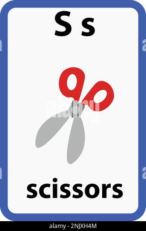 Flashcard alphabétique pour les enfants avec la lettre s de ciseaux Illustration de Vecteur