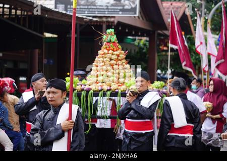 1800 Festival culturel de carnaval du ketupat au chocolat (Kirab Budaya 1800 kétapat coklat) à Kampung coklat Banque D'Images