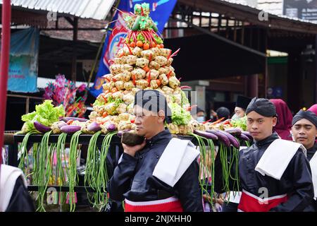 1800 Festival culturel de carnaval du ketupat au chocolat (Kirab Budaya 1800 kétapat coklat) à Kampung coklat Banque D'Images