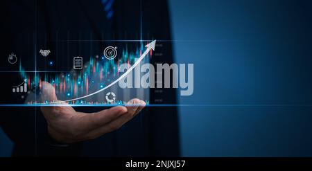 Planification et stratégie de croissance des entreprises, Fonds d'investissement en Bourse et actifs numériques. business forex trading graphique technologie de données financières et moi Banque D'Images