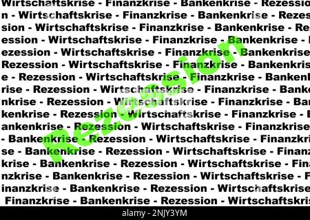 Différents mots de crise, une rézession élevée, une récession Banque D'Images