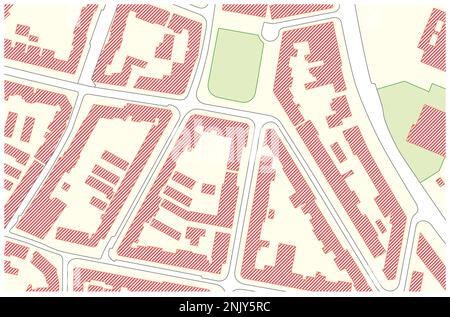 Carte cadastrale vectorielle imaginaire avec bâtiments et rues Banque D'Images