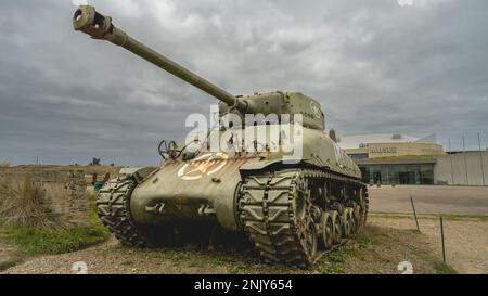 Char Sherman américain, au Landingsmuseum à Utah Beach, en Normandie Banque D'Images