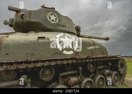 Char Sherman américain, au Landingsmuseum à Utah Beach, en Normandie Banque D'Images