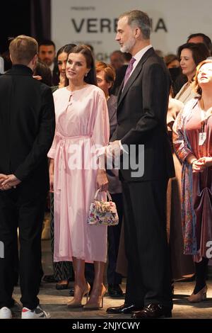 Madrid, Espagne. 23rd févr. 2023. Le roi espagnol Felipe VI et la reine Letizia Ortiz lors de l'inauguration de l'édition 42 de la Foire internationale d'art contemporain ARCO à Madrid, le jeudi 23 février 2023. Credit: CORMON PRESSE/Alamy Live News Banque D'Images