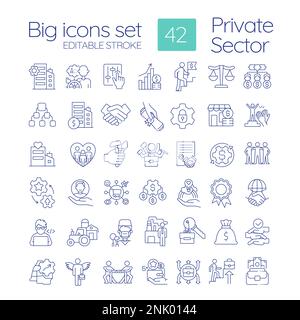 Ensemble d'icônes linéaires du secteur privé de l'économie Illustration de Vecteur