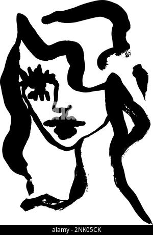 Portrait abstrait Girl Line Art rugueux Dry Brush Illustration de Vecteur