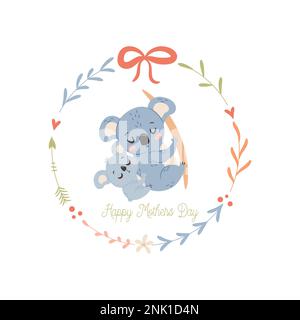 Mama Koala avec bébé. Concept de carte de vœux Happy Mothers Day. Illustration de Vecteur