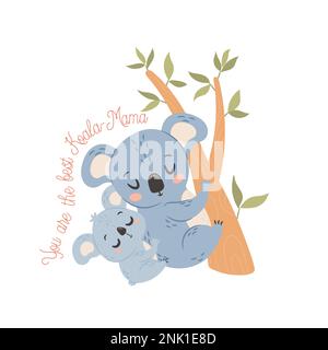 Mama Koala avec bébé. Concept de carte de vœux Happy Mothers Day. Illustration de Vecteur