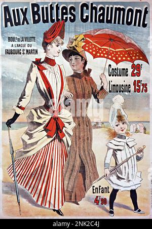 Affiche d'illustration de la publicité victorienne pour les vêtements pour hommes et femmes, Circa 1899 Banque D'Images