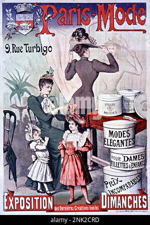Affiche d'illustration de la publicité victorienne pour les vêtements pour hommes et femmes, Circa 1899 Banque D'Images