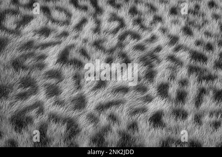 Gris léopard peau Real fourrure cheveux arrière-plan texture extrême gros plan. 3D rendu Banque D'Images