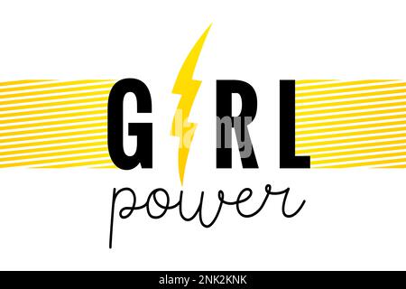 Puissance de fille, expression de motivation avec boulon jaune. Typographie pour t-shirt, sweat-shirt ou sweat-shirt. Imprimé vectoriel avec texte pour la journée internationale des femmes Illustration de Vecteur