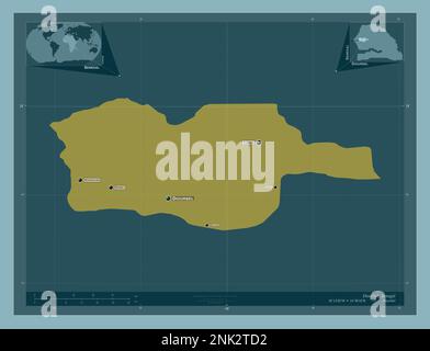 Diourbel, région du Sénégal. Forme de couleur unie. Lieux et noms des principales villes de la région. Cartes d'emplacement auxiliaire d'angle Banque D'Images