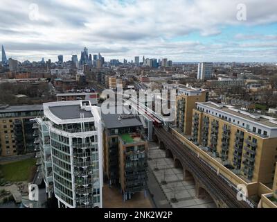 Limehouse DLR Station East London Drone, vue aérienne, vue aérienne, vue panoramique, Banque D'Images