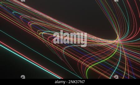 Arc-en-ciel de couleur phosphorescente, tourbillonnant fin ligne abstraite, dramatique, moderne, de haute qualité 3D rendu graphique design matériau élément de haute qualité 3D illus Banque D'Images