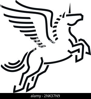Dessin de ligne de Flying Unicorn Illustration de Vecteur
