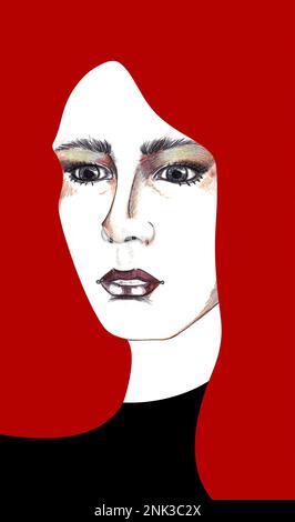 Belle fille abstraite dramatique avec de longs cheveux rouges. Banque D'Images