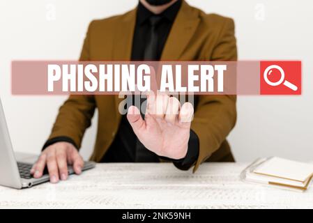 Écriture affichant le texte alerte de phishing. Mot pour savoir s'il y a tentative frauduleuse d'obtenir des informations sensibles Banque D'Images