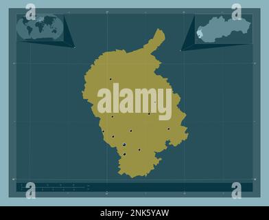 Bratislava, région de Slovaquie. Forme de couleur unie. Lieux des principales villes de la région. Cartes d'emplacement auxiliaire d'angle Banque D'Images