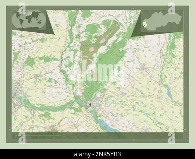 Bratislava, région de Slovaquie. Ouvrez la carte des rues. Cartes d'emplacement auxiliaire d'angle Banque D'Images