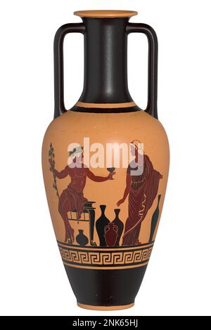 Vase antique à vin grec ancien avec motif méandre et ornement isolé sur fond blanc. 3d rendu Banque D'Images