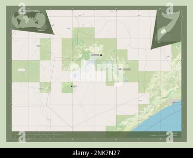 Baie, région de Somalie. Ouvrez la carte des rues. Lieux et noms des principales villes de la région. Cartes d'emplacement auxiliaire d'angle Banque D'Images