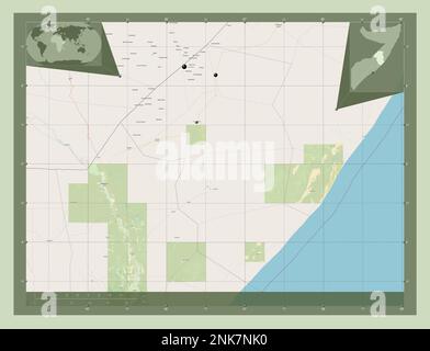 Galgaduud, région de Somalie. Ouvrez la carte des rues. Lieux des principales villes de la région. Cartes d'emplacement auxiliaire d'angle Banque D'Images